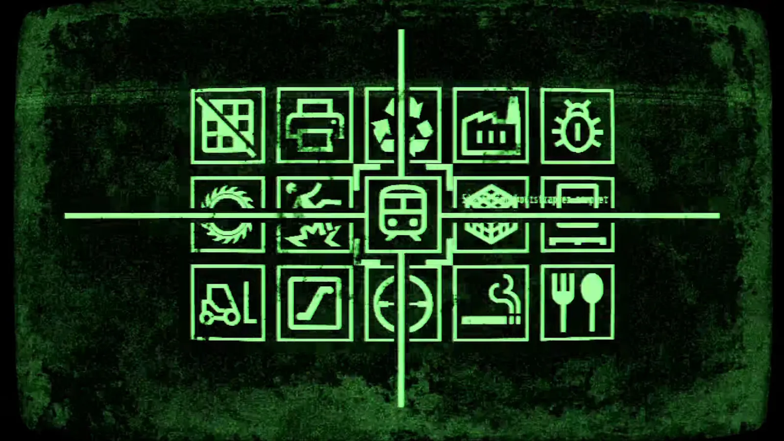 Machine Party minigame selection screen showing all 15 minigame icons on a green CRT display